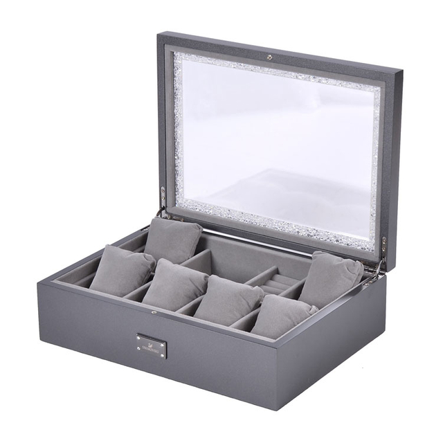 8-slot Pearl Lustre Grey with Acrylic Window Watch Jewelry Display Storage Box