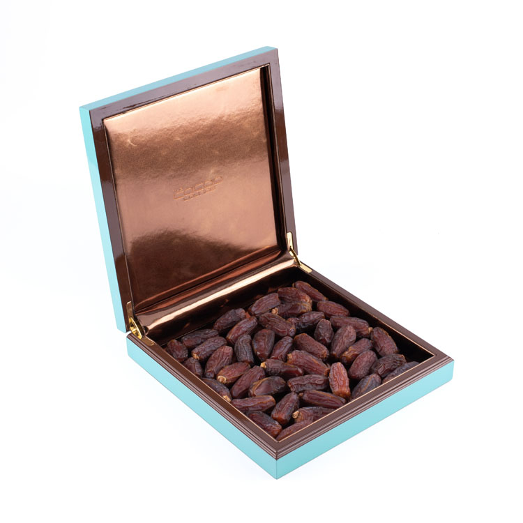 Fresh Blue Leather inside Nice Wooden Chocolate Box