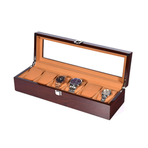 Wholesale Brown 6 Slot Watch Presentation Packaging Box With Clear Window Wooden Watch Box 6 Slot