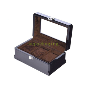 High End Black 3 Slots Display Wooden Watch Packaging Storage Box With Clear Window wood packing box