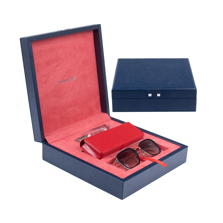 Designer Luxury Custom Logo Blue Red Leather Proof Velvet PU Wood Sunglasses Set Packaging Boxes