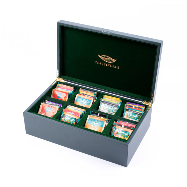Wooden Box Factory Customized Logo Purple Piano Finishing Multi Compartment Storage And Display Tea Bag Wooden Packaging Box