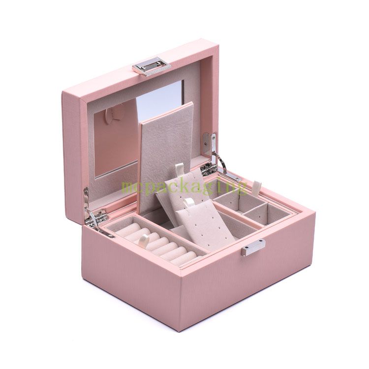 New Luxury Arrival Mini Leather Pu Small Travel Jewelry Box Organizer Women Gifts Custom Logo Jewelry Storage Box with Mirror