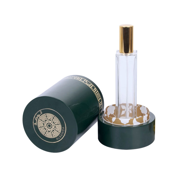 Round Metal Label with Border And Pattern Decoration, Green Piano Paint, High-end Perfume Wooden Box