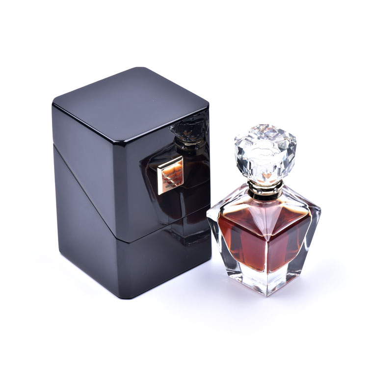 Cube Black Piano Paint Oblique Cover 45 Degree Corner Wooden Perfume Packaging Box Custom Made