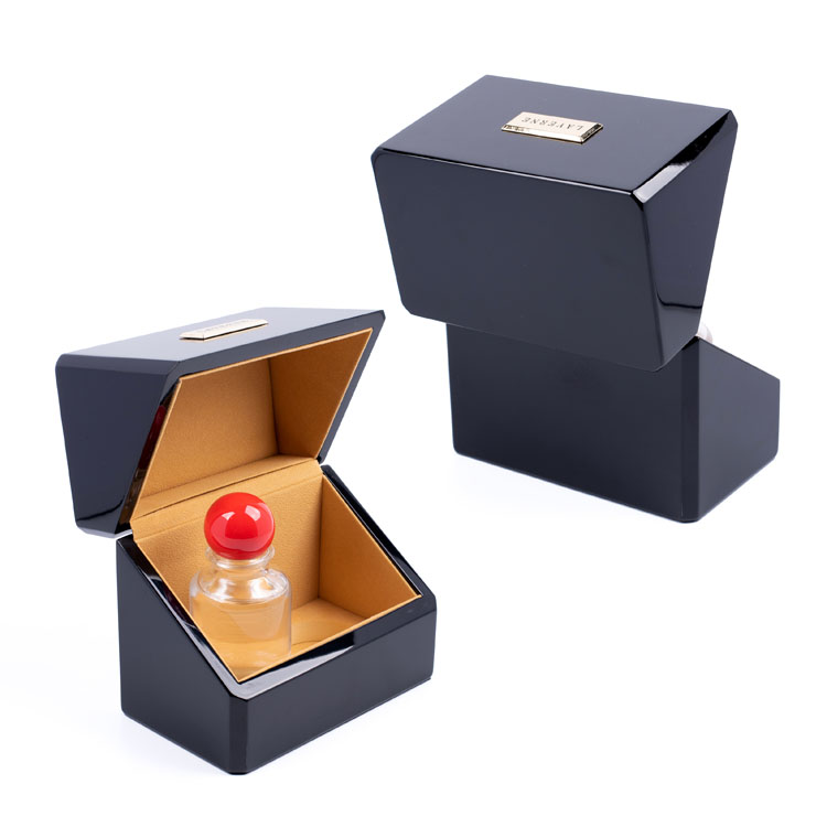 Double Bottle Cube Shape Long Logo Black Piano Paint Essential Oil Perfume Packaging Box