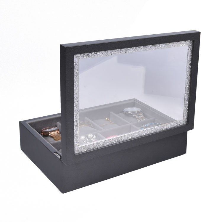 8-slot Pearl Lustre Grey with Acrylic Window Watch Jewelry Display Storage Box