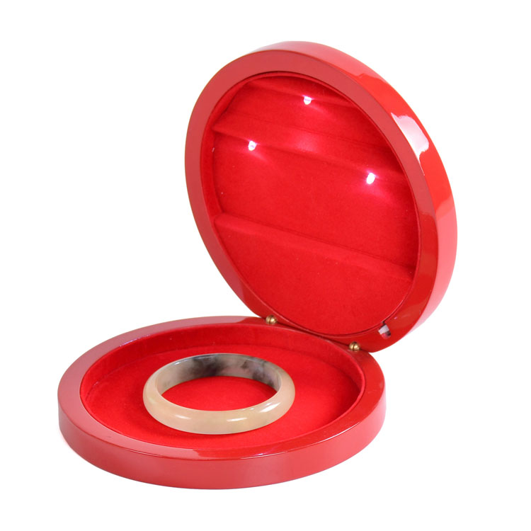 LED Light Round Shape Lacquer Jewelry Wooden Box