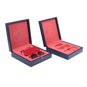 Designer Luxury Custom Logo Blue Red Leather Proof Velvet PU Wood Sunglasses Set Packaging Boxes