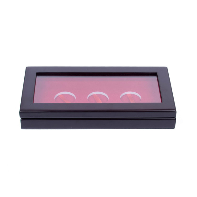 Luxury Custom Logo 3 Slots Collection Coins Wood Box Souvenir Mdf Wooden Silver Coin Box For Display Woodbox
