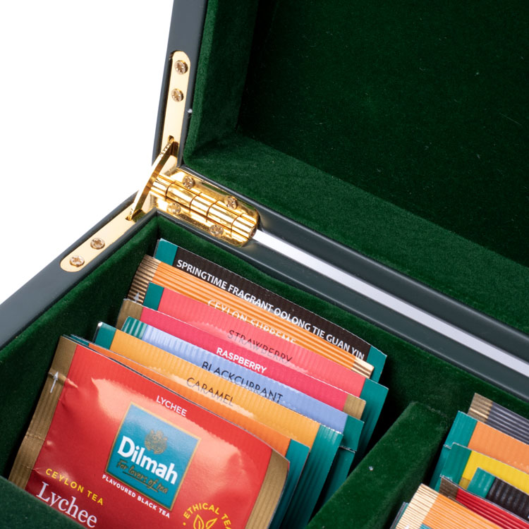 Wooden Box Factory Customized Logo Purple Piano Finishing Multi Compartment Storage And Display Tea Bag Wooden Packaging Box