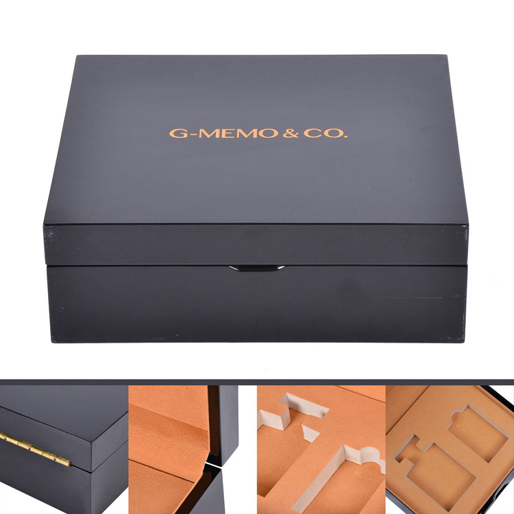 Two Bottles of Black Square Flip-top Iron Bone Piano Paint Perfume Wooden Box Packaging with Movable Inner Tray