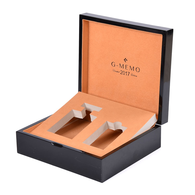 Two Bottles of Black Square Flip-top Iron Bone Piano Paint Perfume Wooden Box Packaging with Movable Inner Tray