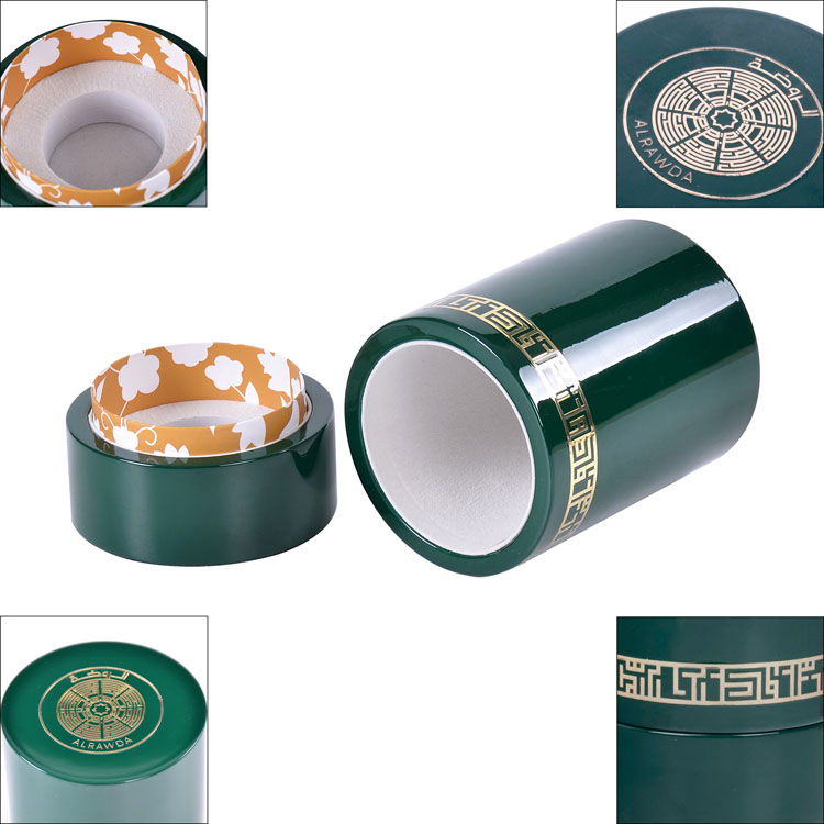 Round Metal Label with Border And Pattern Decoration, Green Piano Paint, High-end Perfume Wooden Box