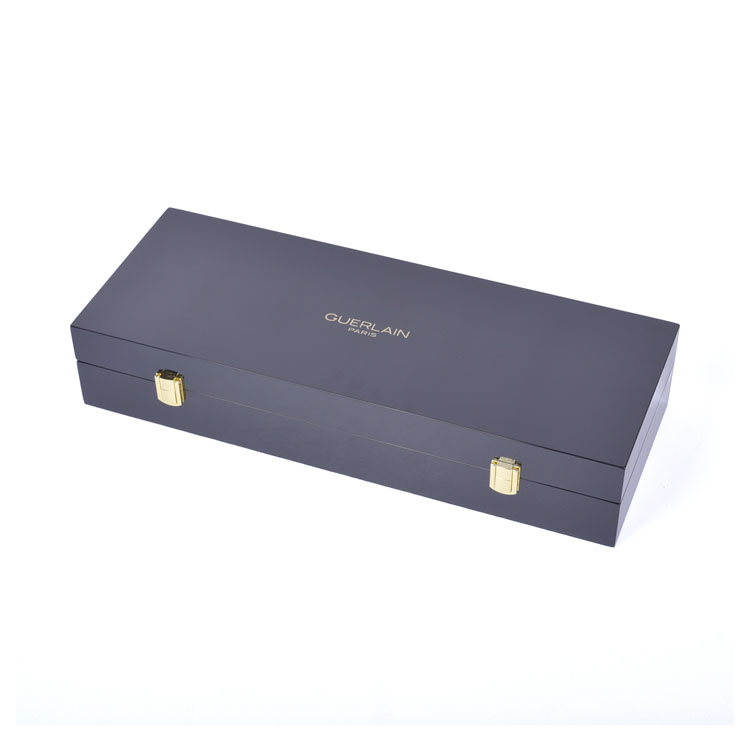 Black Two Seven-character Hinges Two Japanese-character Gold Locks Black Flannel EVA Open Hole Inner Tray 6 Bottles of Wooden Paint Perfume Box Packaging