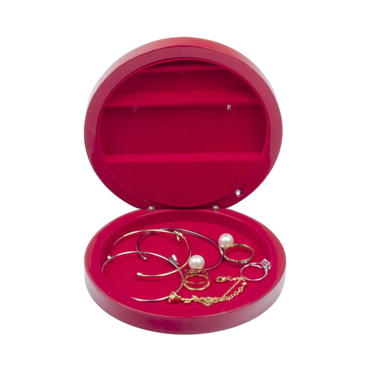 LED Light Round Shape Lacquer Jewelry Wooden Box