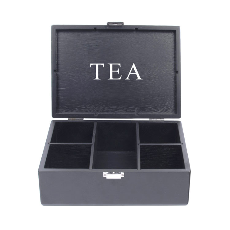 Matt Black Veneer 6 Slot Tea Wooden Box