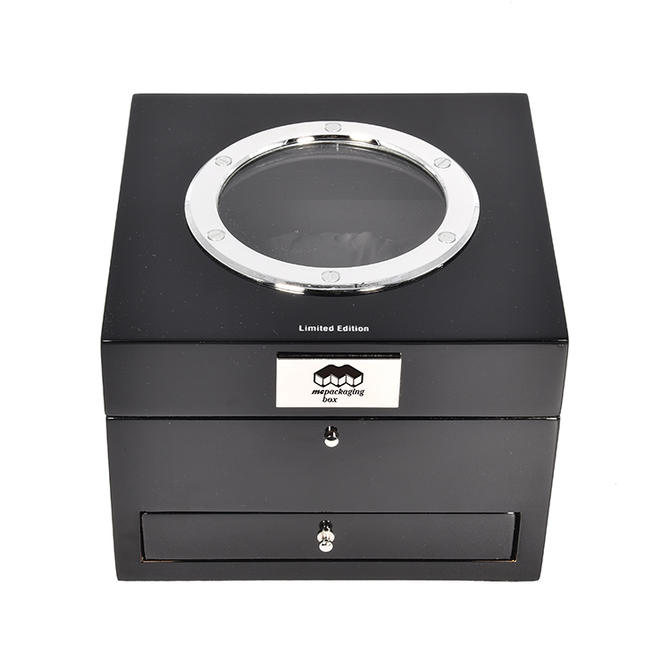 Custom Logo Black Double Two Drawer Smart Watch Box With Window