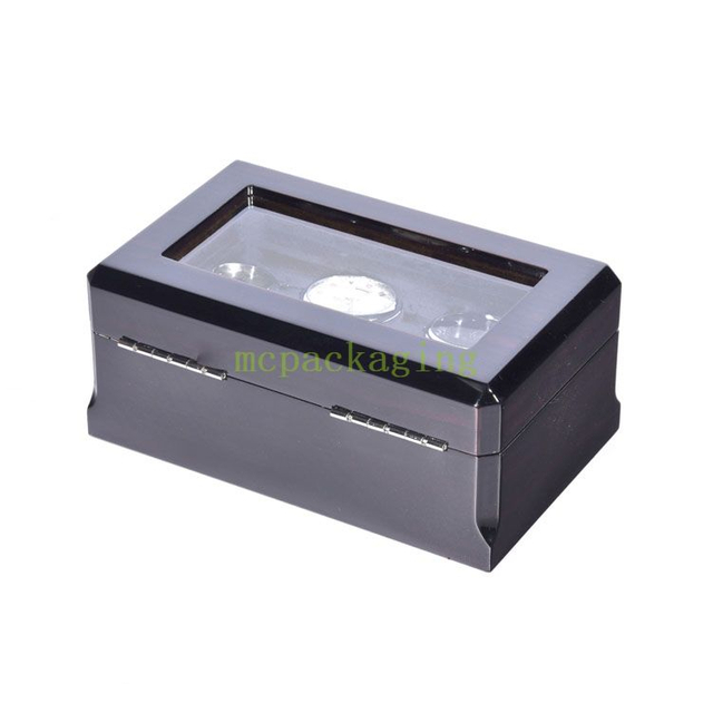 High End Black 3 Slots Display Wooden Watch Packaging Storage Box With Clear Window wood packing box