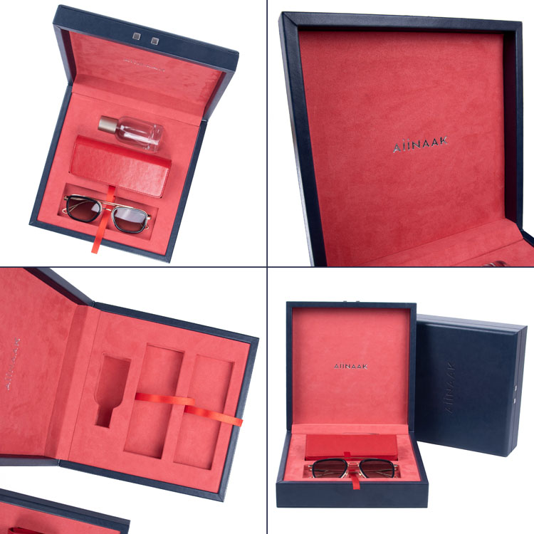 Designer Luxury Custom Logo Blue Red Leather Proof Velvet PU Wood Sunglasses Set Packaging Boxes