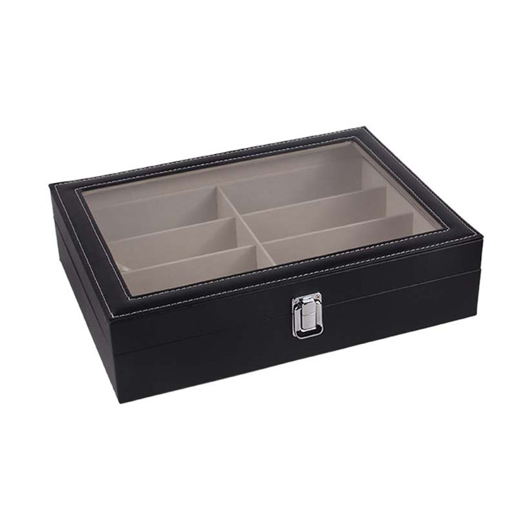 Wooden Sun Cases Crystal Scotch Set Carafe 6 Slots Wood With Clear Glass Top Sunglasses Case Box
