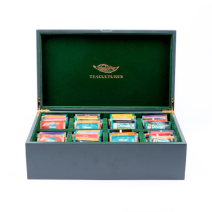 Wooden Box Factory Customized Logo Purple Piano Finishing Multi Compartment Storage And Display Tea Bag Wooden Packaging Box