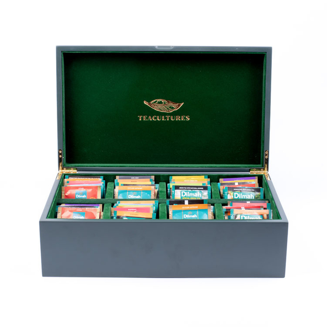 Wooden Box Factory Customized Logo Purple Piano Finishing Multi Compartment Storage And Display Tea Bag Wooden Packaging Box