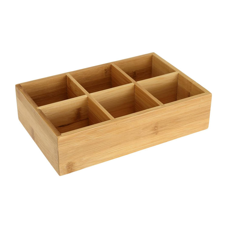 Bamboo Tea Bag Organizer Wood Hot Tea Bag Drawer Storage Organizer Holder with 6 Compartments Tea Chest Box for Coffee Station