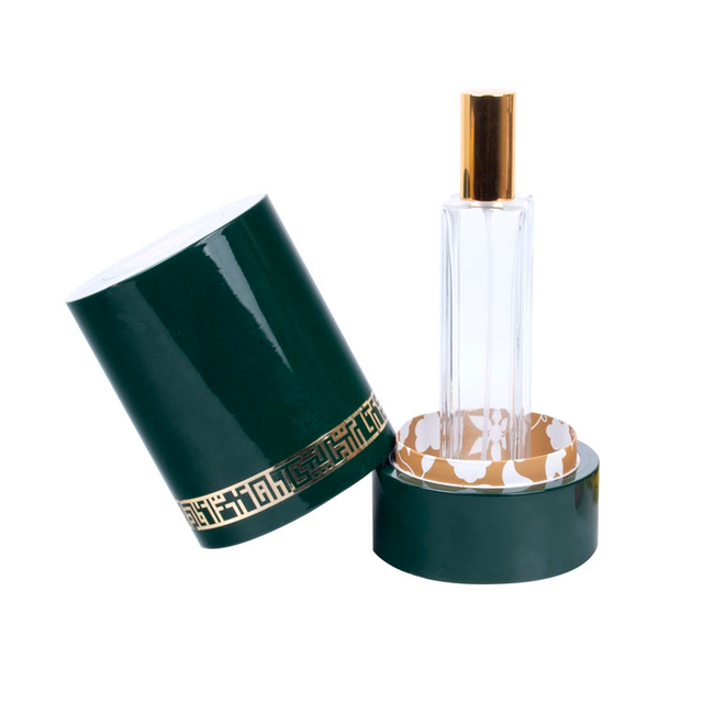 Round Metal Label with Border And Pattern Decoration, Green Piano Paint, High-end Perfume Wooden Box