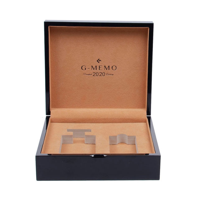 Two Bottles of Black Square Flip-top Iron Bone Piano Paint Perfume Wooden Box Packaging with Movable Inner Tray