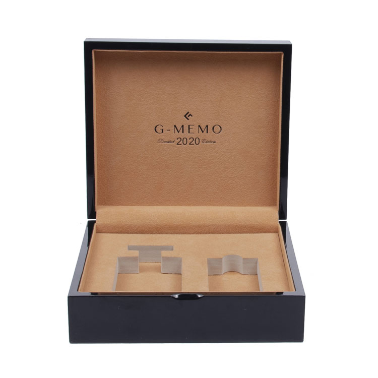 Two Bottles of Black Square Flip-top Iron Bone Piano Paint Perfume Wooden Box Packaging with Movable Inner Tray