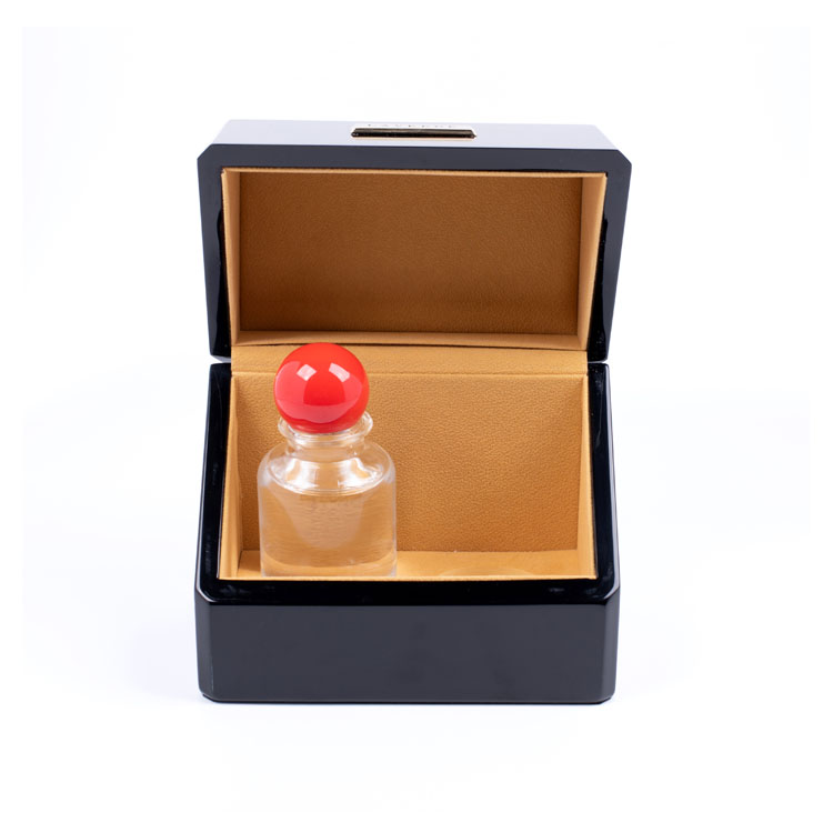 Double Bottle Cube Shape Long Logo Black Piano Paint Essential Oil Perfume Packaging Box