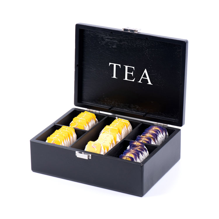 Matt Black Veneer 6 Slot Tea Wooden Box