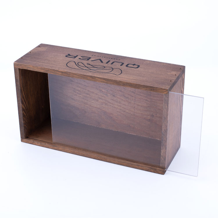 Custom OEM Logo Household Stock Wholesale Flip Cover Case Pine Wood Jewelry glass lid Storage Wooden Box