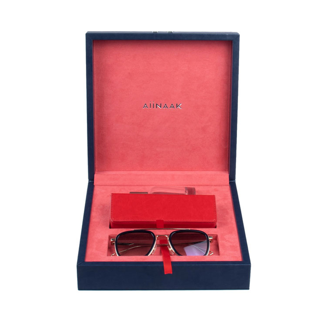 Designer Luxury Custom Logo Blue Red Leather Proof Velvet PU Wood Sunglasses Set Packaging Boxes