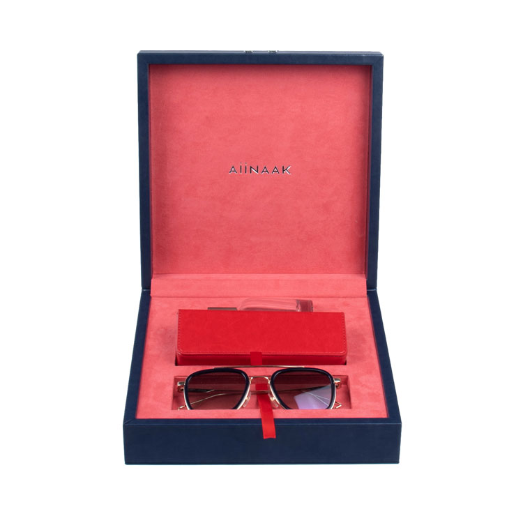 Designer Luxury Custom Logo Blue Red Leather Proof Velvet PU Wood Sunglasses Set Packaging Boxes