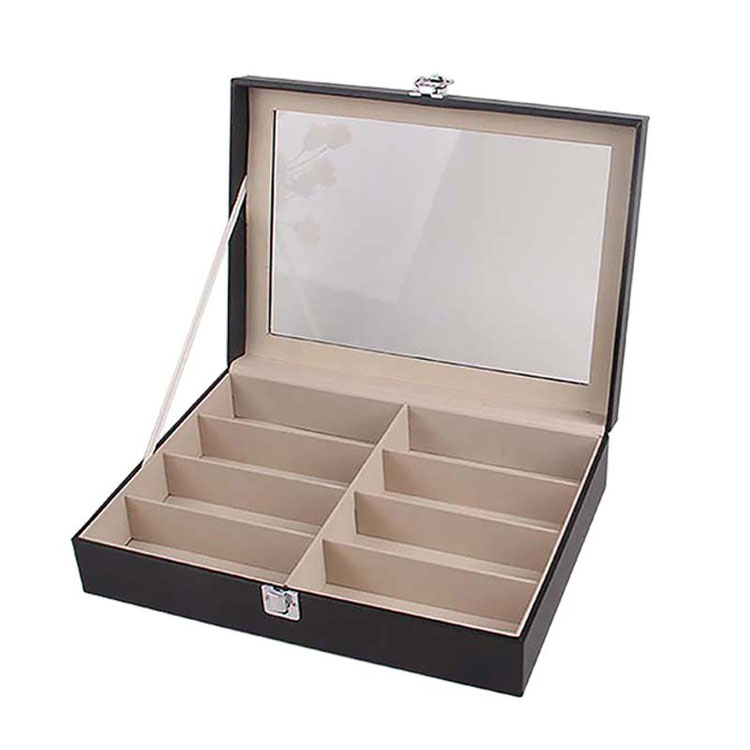 Wooden Sun Cases Crystal Scotch Set Carafe 6 Slots Wood With Clear Glass Top Sunglasses Case Box