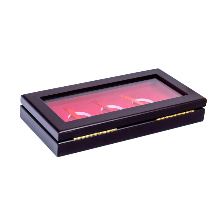 Luxury Custom Logo 3 Slots Collection Coins Wood Box Souvenir Mdf Wooden Silver Coin Box For Display Woodbox