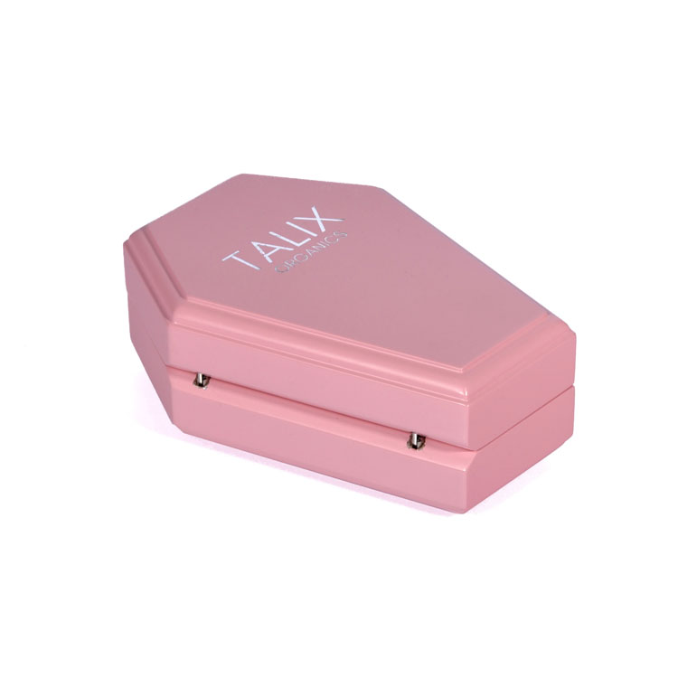 Silver Double Column Hinge Japanese Lock Pink PU Leather Interior Creative Hexagonal Coffin-shaped Perfume Wooden Box Packaging Custom Made