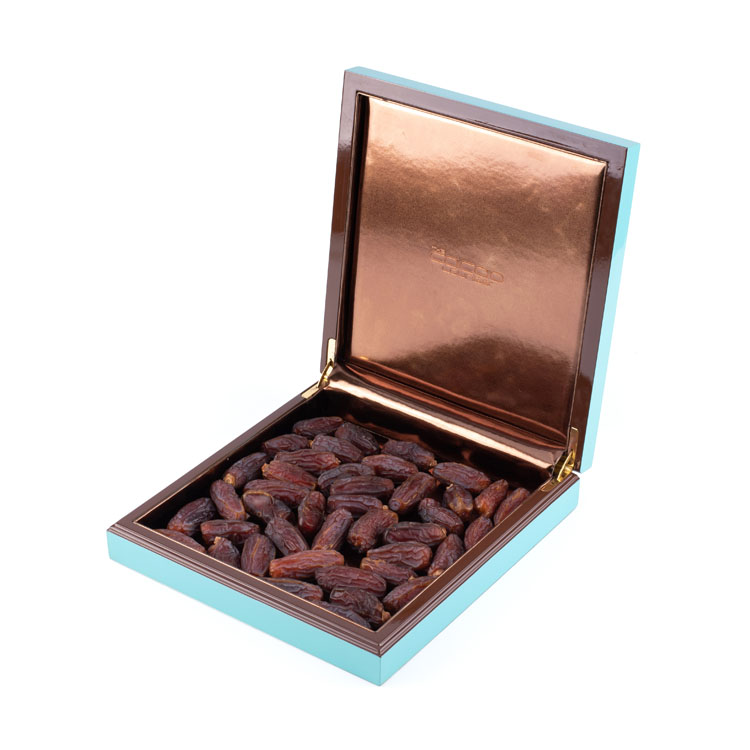 Fresh Blue Leather inside Nice Wooden Chocolate Box