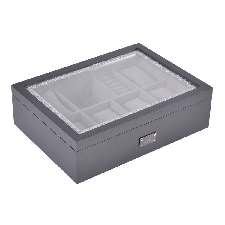 8-slot Pearl Lustre Grey with Acrylic Window Watch Jewelry Display Storage Box