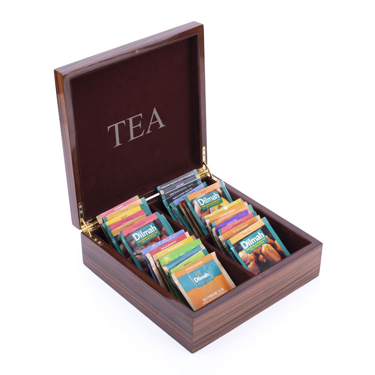 Wood Grain 4slot Painted Wooden Teabag Box