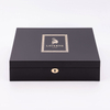 High-grade black piano paint three bottles of perfume paint gift packaging wooden box bright gold metal logo custom made