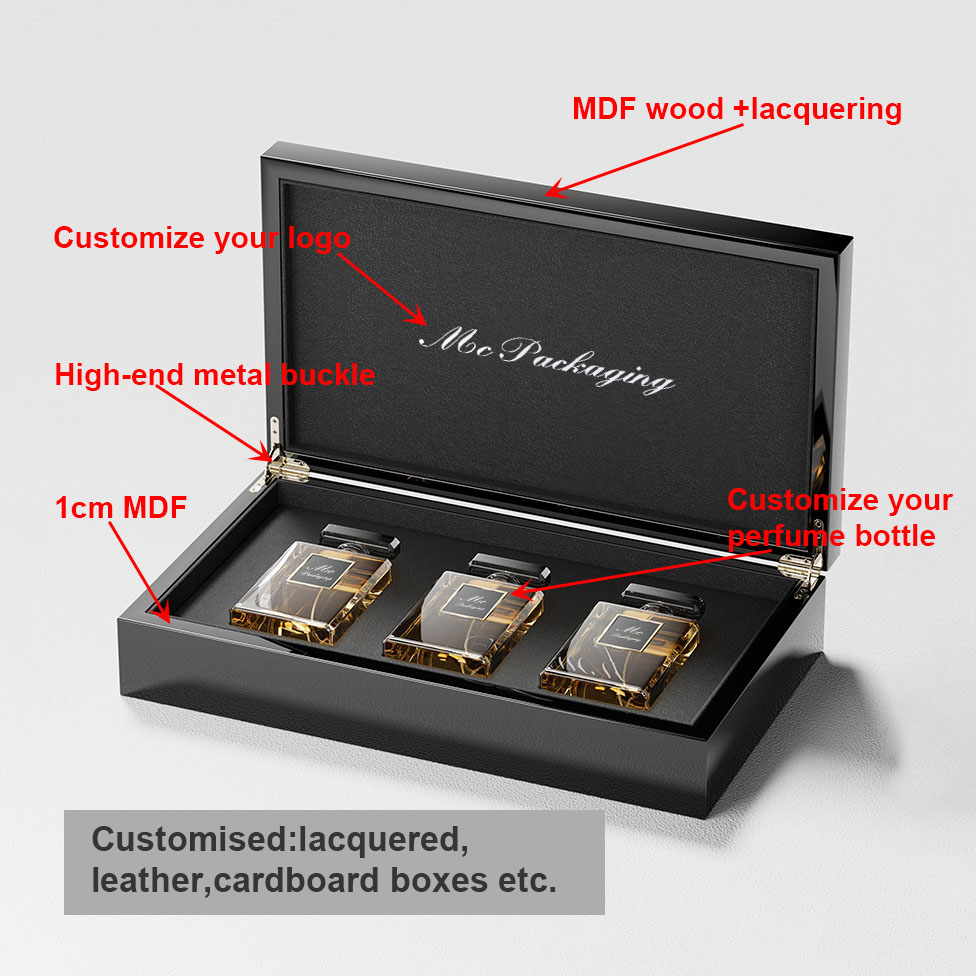 Custom Design Creative Luxury Piano Mdf Lacquer Packaging Gift Box Empty Perfume 100ML Bottle Arab Leather Wooden Perfume Box