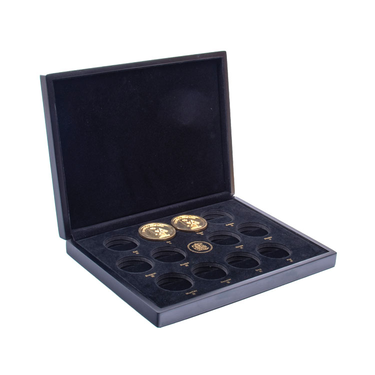 Presentation Medallion Standing Collector Capsule Donation Boxes Piano Lacquer Wooden Coin Box