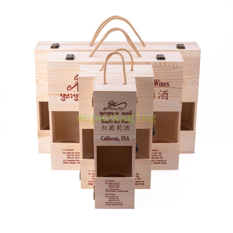 Custom Logo Solid Wood 1 2 4 6 Bottle Wooden Wine Packaging Gift Box In Bulk