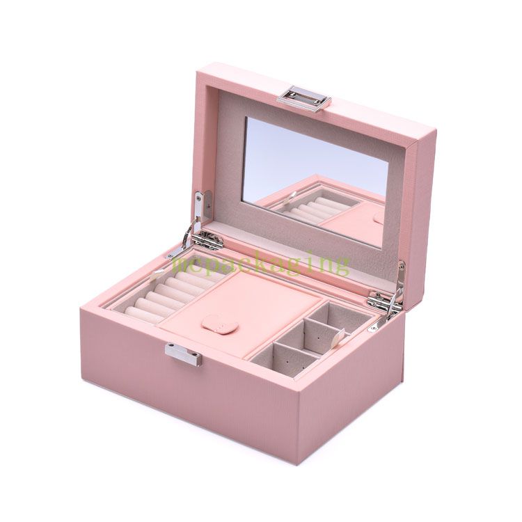 New Luxury Arrival Mini Leather Pu Small Travel Jewelry Box Organizer Women Gifts Custom Logo Jewelry Storage Box with Mirror