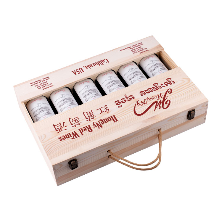 6 Bottle High End Low Moq Gift Packaging Wood Wine Box For 6 Red Wine Bottle wooden wine box with accessories