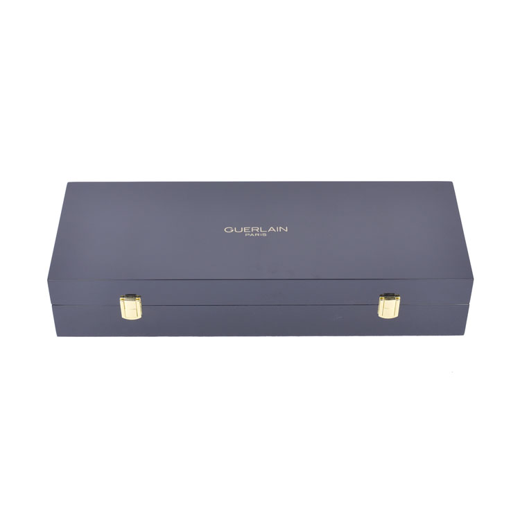 Black Two Seven-character Hinges Two Japanese-character Gold Locks Black Flannel EVA Open Hole Inner Tray 6 Bottles of Wooden Paint Perfume Box Packaging