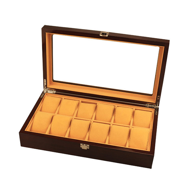 Wholesale Hot Selling 12 Slots Wooden Watch Storage Box With Clear Lid